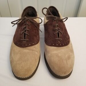 Hush puppies Womens Two Tone Suede Saddle Shoes Brown Tan Lace Up Oxford Sz 9M